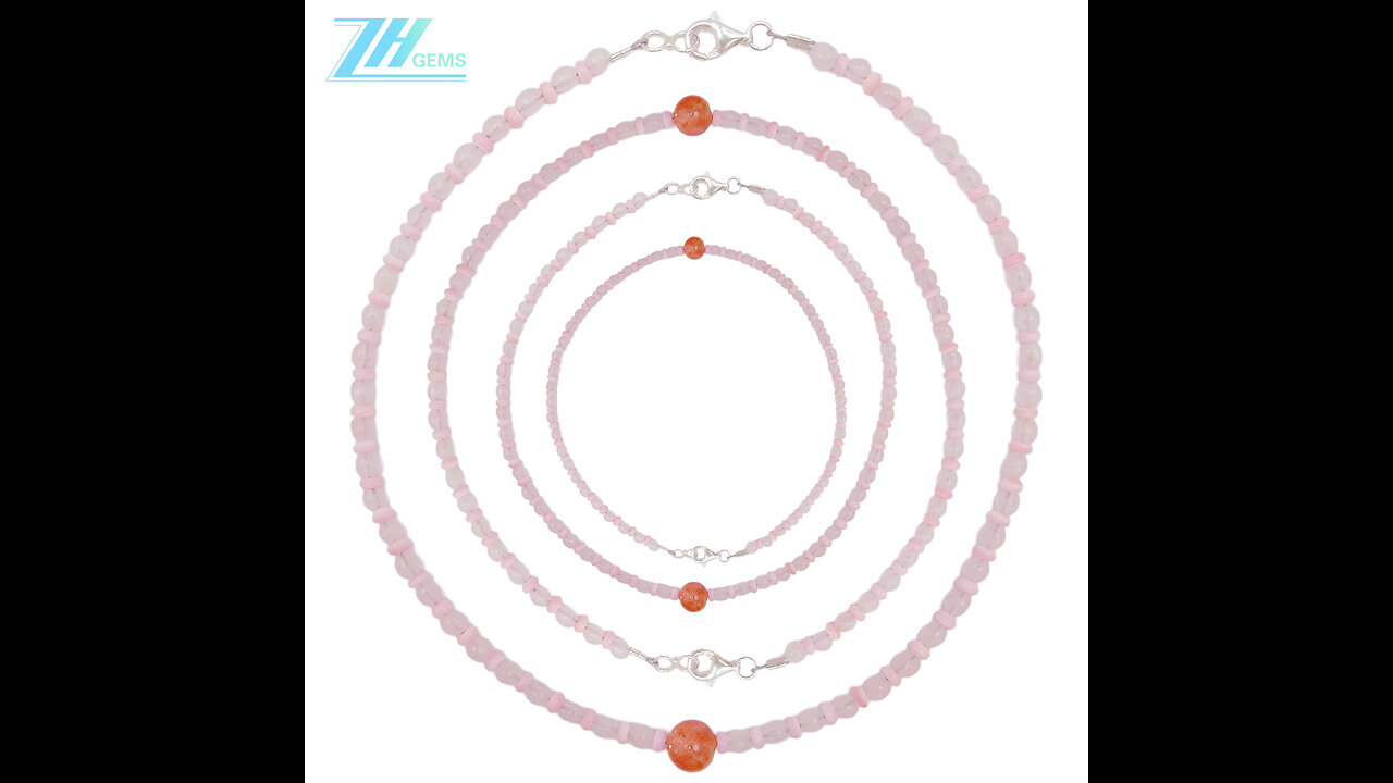 pink opal Rose Quartz Rutilated Quartz pink colorful with beautiful necklace summer gift