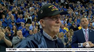 World War II veteran gets honored at basketball game