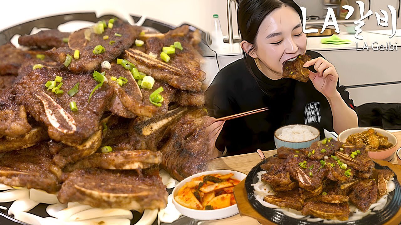 My favorite Real Yummy Korean style Marinated Grilled Beef Galbi, Radish Kimchi