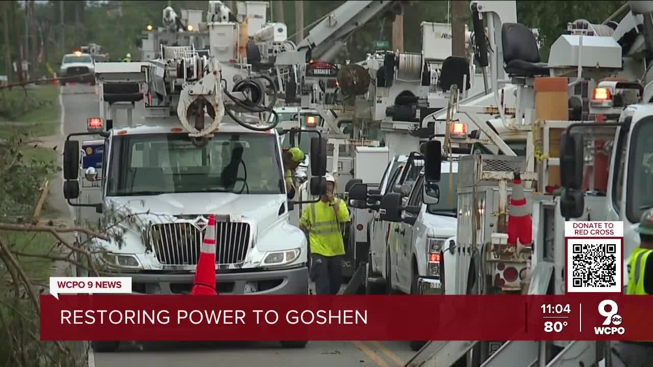 Crews trying to restore power to Goshen after tornado