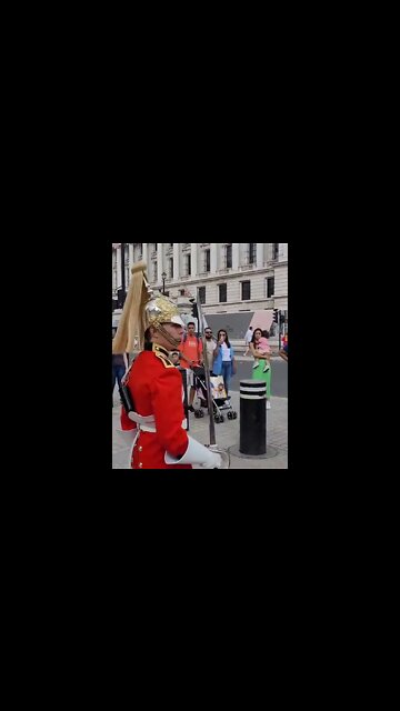 Tourist scares her self almost walking in to the Queen's Guard #horseguardsparade