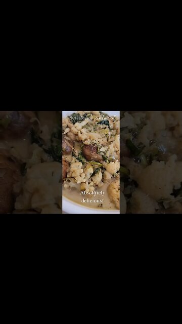 Braised mushroom, cauliflower, and greens in a creamy wine and bone broth sauce. #homegrown #recipe