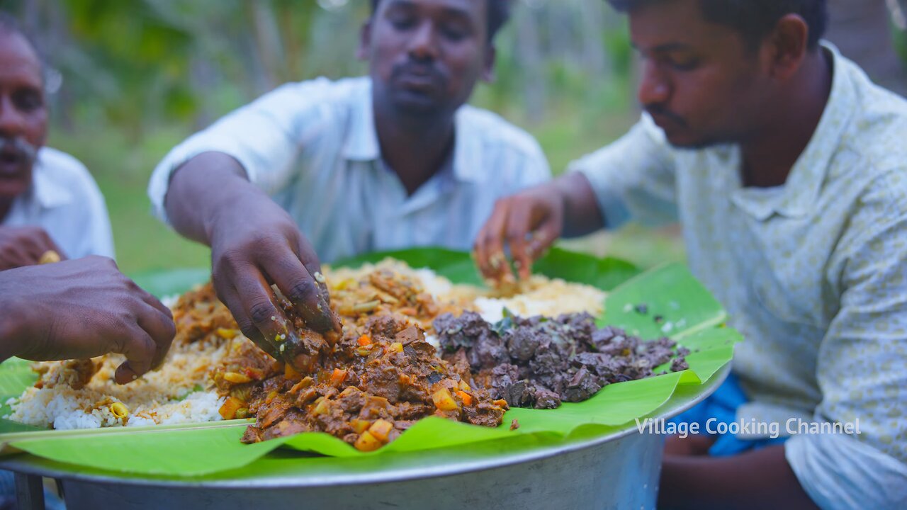 GOAT BLOOD FRY | Traditional Goat Blood Recipe Cooking In Village | Goat Blood Gravy with Intestine