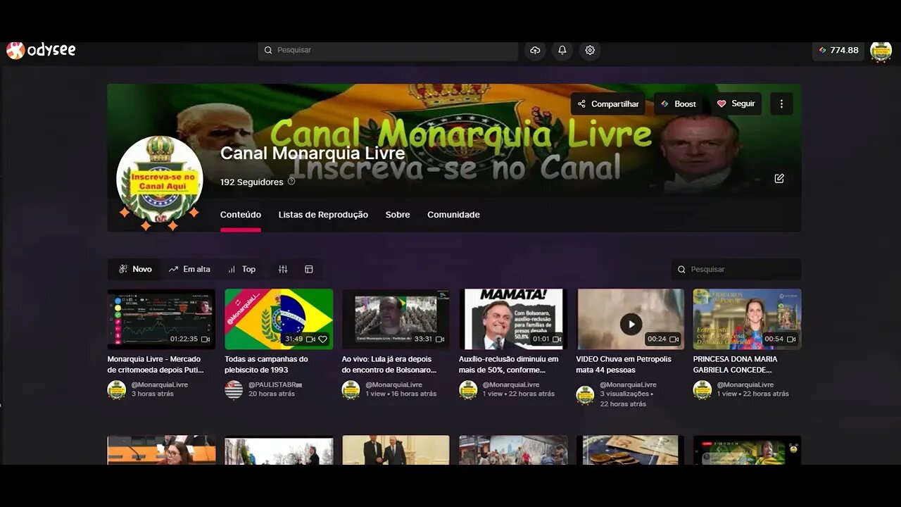 Ganhe criptomoedas assistindo videos do Canal monarquia livre na rede de videos ODYSEE