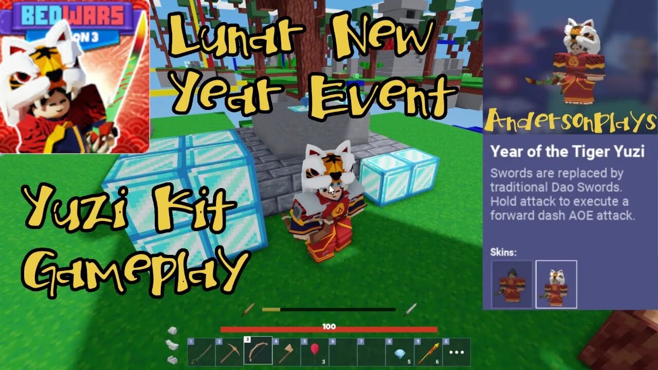 AndersonPlays Roblox BedWars 🐯 [LUNAR NEW YEAR!] - Yuzi Kit First Gameplay