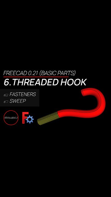 👉 FreeCAD Threaded Hook - FreeCAD Fasteners Workbench - 3D Model Maker Free