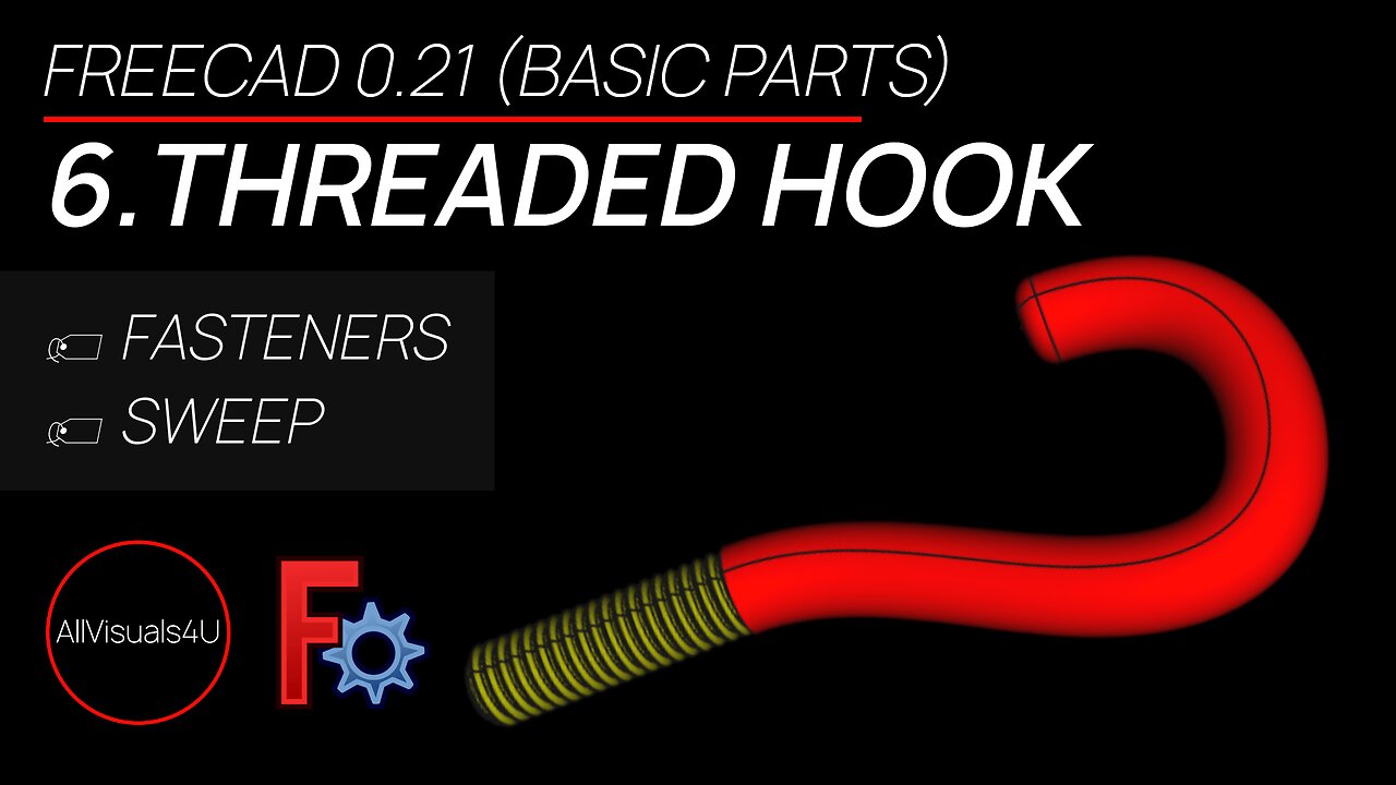 👉 FreeCAD Threaded Hook - FreeCAD Fasteners Workbench - 3D Model Maker Free