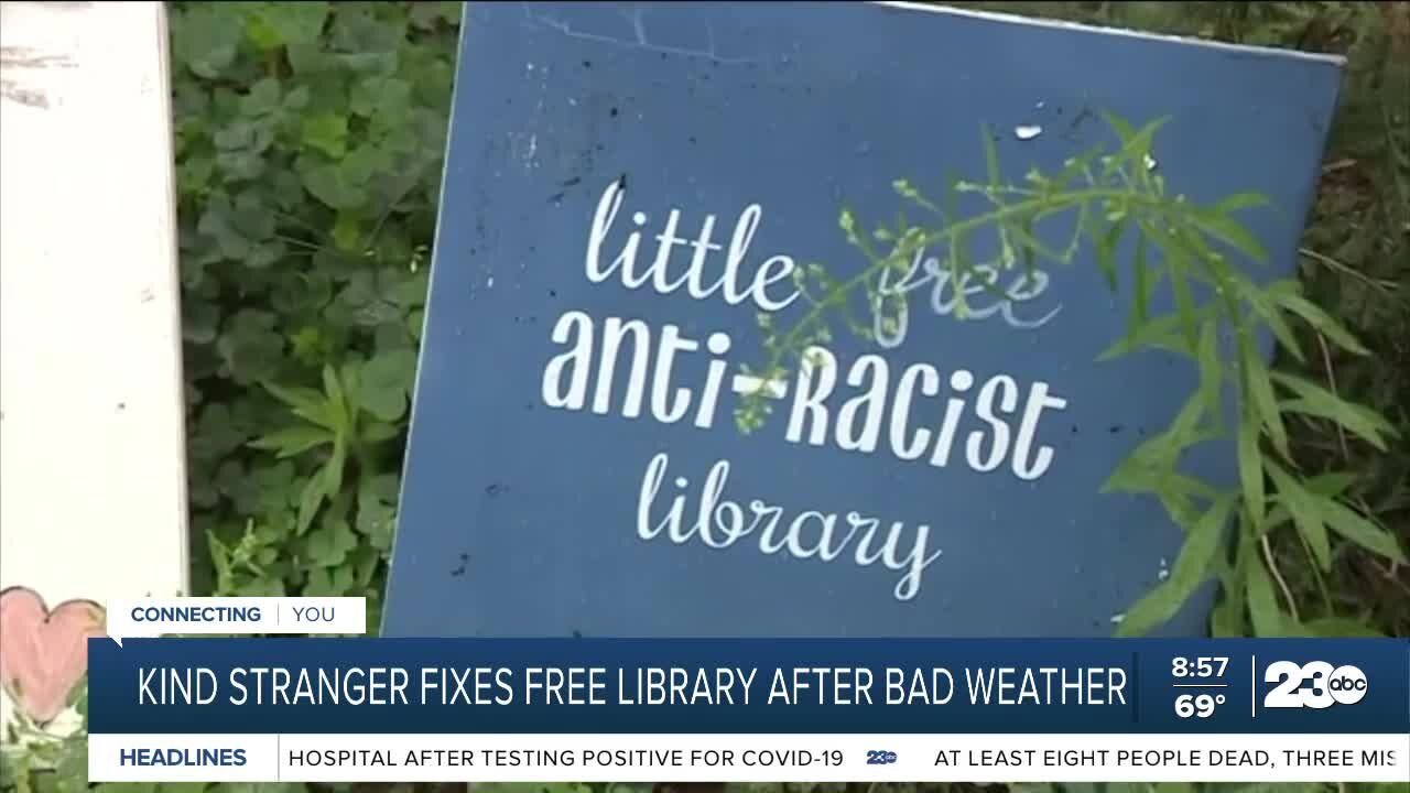 Kind stranger fixes free library after bad weather