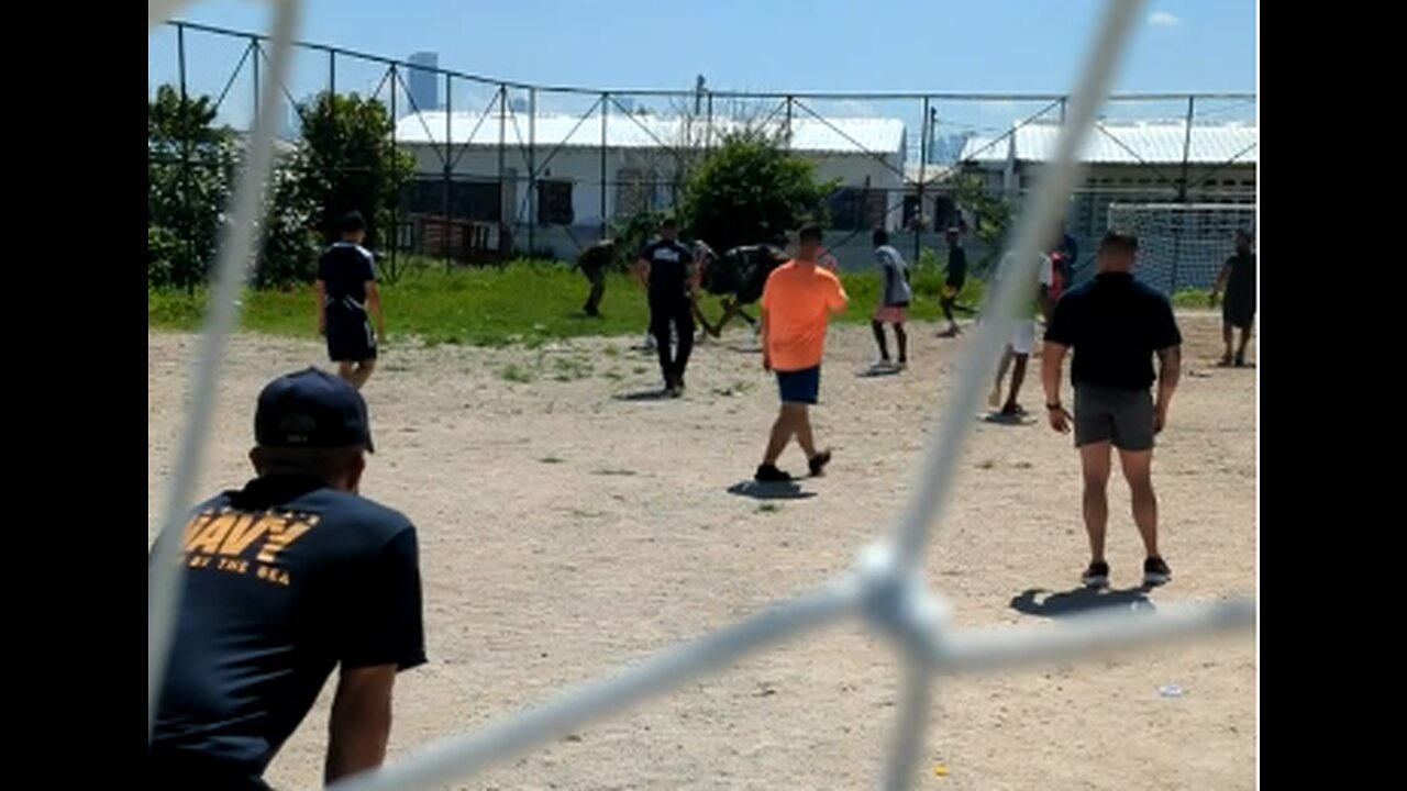 U.S. Sailors, Marines and Colombian Sailors Play Soccer