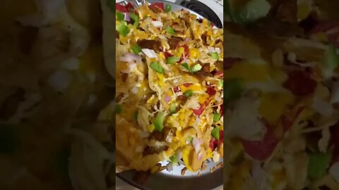 Chicken steak green pepper onion corn nachos