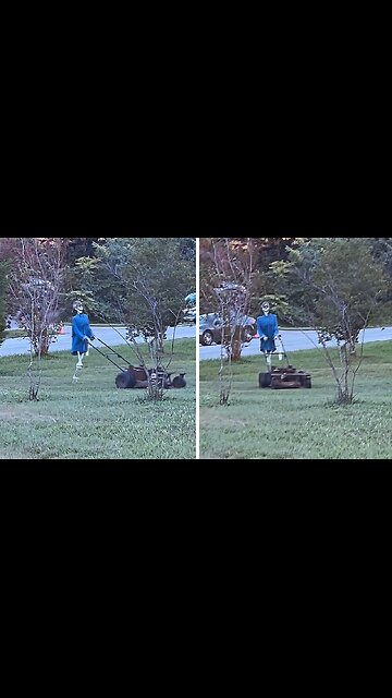 Lawn mower skeleton Halloween decoration is super spooky