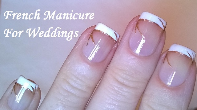 Wedding French manicure with gold lines