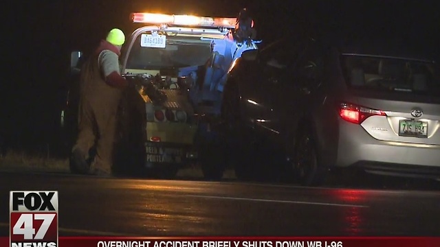 Overnight crash briefly shuts down westbound I-96