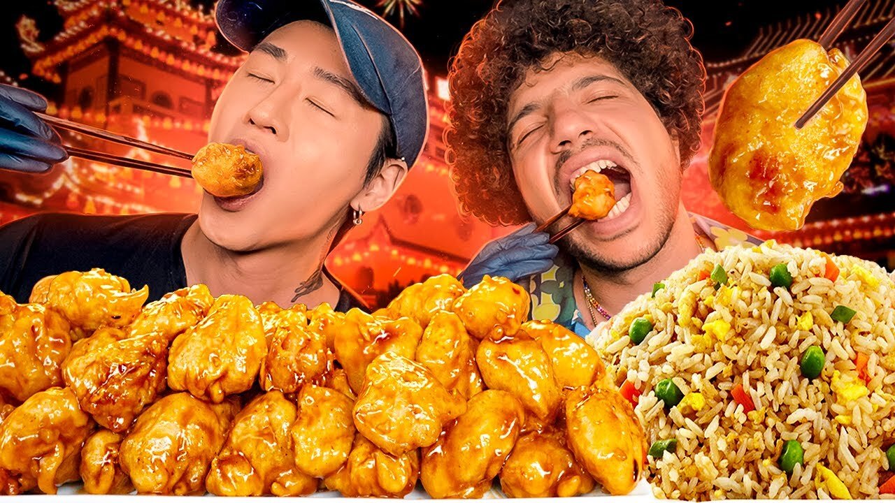 ASMR CHINESE FOOD MUKBANG w BENNY BLANCO PANDA EXPRESS ORANGE CHICKEN COPYCA