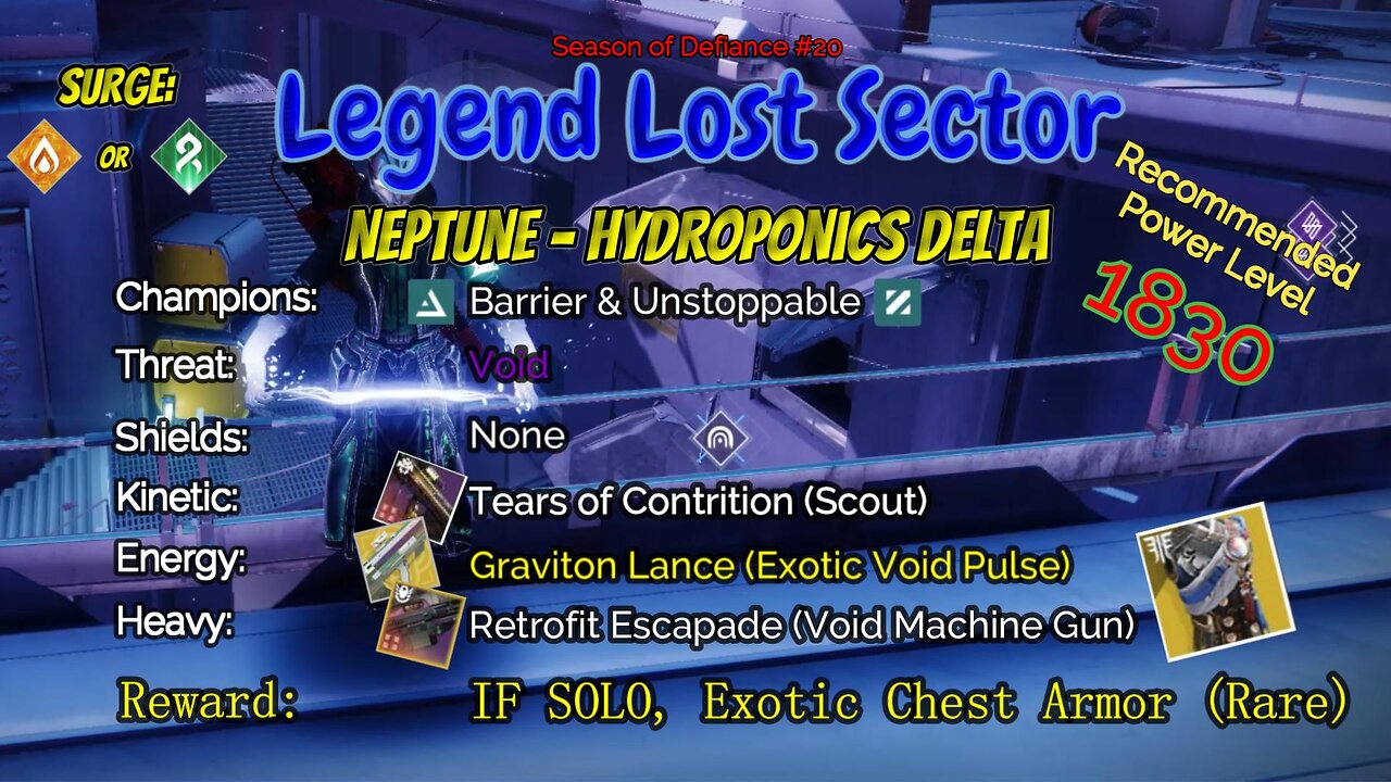 Destiny 2 Legend Lost Sector: Neptune - Hydroponics Delta on my Solar Hunter 5-6-23