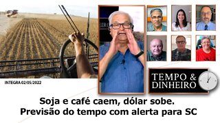 Soja e café caem, dólar sobe. Previsão do tempo com alerta para SC