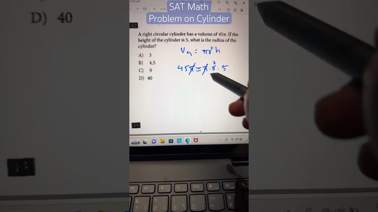 Find the radius of cylinder given Volume of cylinder#youtubeshorts #mathtrick #math #satmath