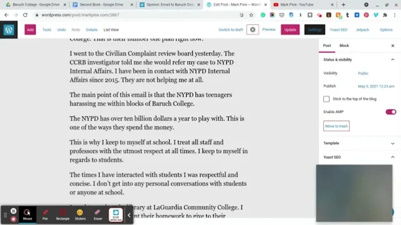 Opinion: Email to Baruch College about the NYPD paying civilians to harass me. (Part 4).