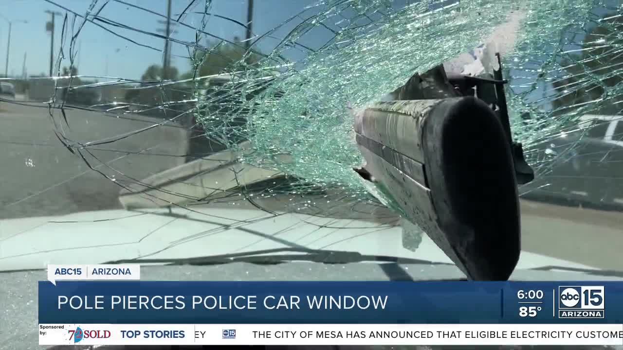 Mesa officer recounts terrifying moments when debris flew into his windshield