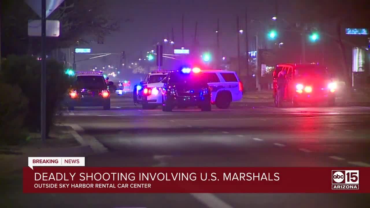 Murder suspect shot, killed by U.S. Marshals near Sky Harbor rental car facility