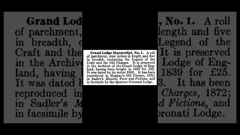 Grand Lodge Manuscript, No.1 1914 Edition: Encyclopedia of Freemasonry By Albert G. Mackey