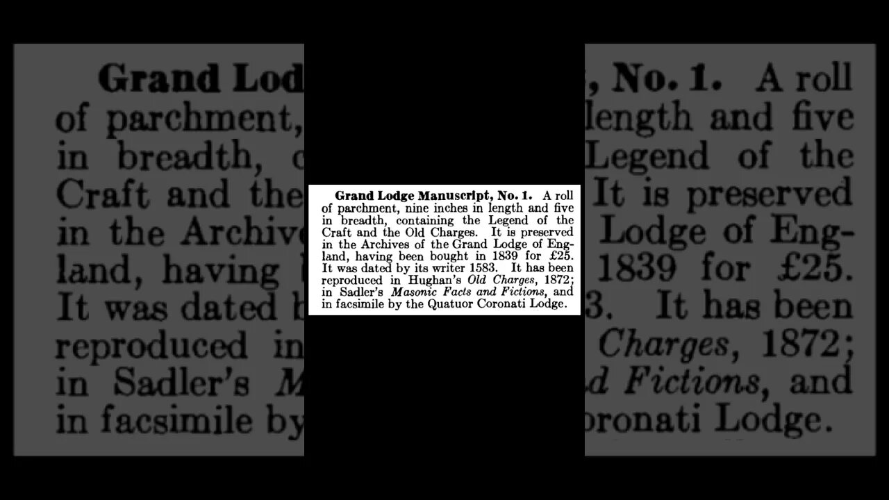 Grand Lodge Manuscript, No.1 1914 Edition: Encyclopedia of Freemasonry By Albert G. Mackey