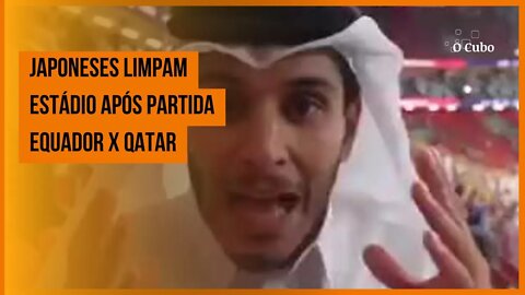 Japoneses limpam estádio após partida Equador x Qatar