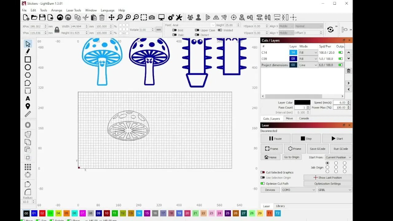 LightBurn Design Tutorial - Mushroom (Medium)