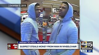 Suspect steals money from man in wheelchair