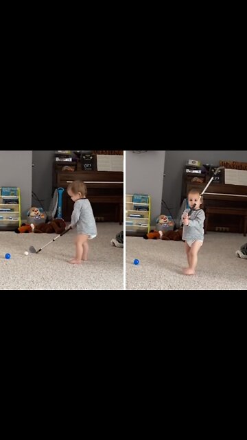 Talented toddler shows off his incredible golf swing