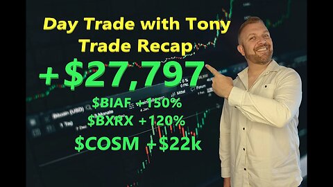 Day Trade With Tony Day Trade Recap +$27,797 - $BIAF +150% $BXRX +120% $COSM +$22k