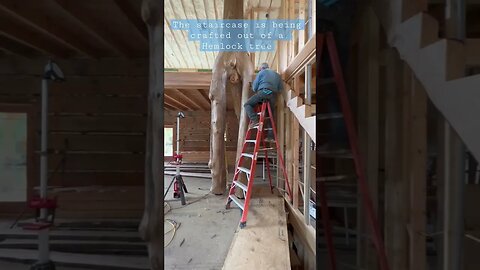One "step" closer to moving in! #log #housedesign #homesteading #design #stairs #woodworking #tree