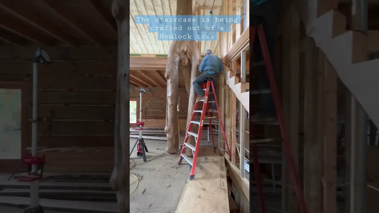 One "step" closer to moving in! #log #housedesign #homesteading #design #stairs #woodworking #tree