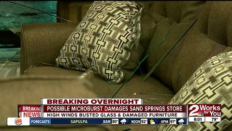 A possible microburst busted three windows at Stanley's Get it Today furniture store