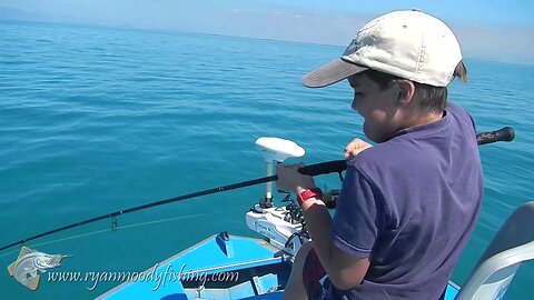 Little kid struggles to catch massive cod