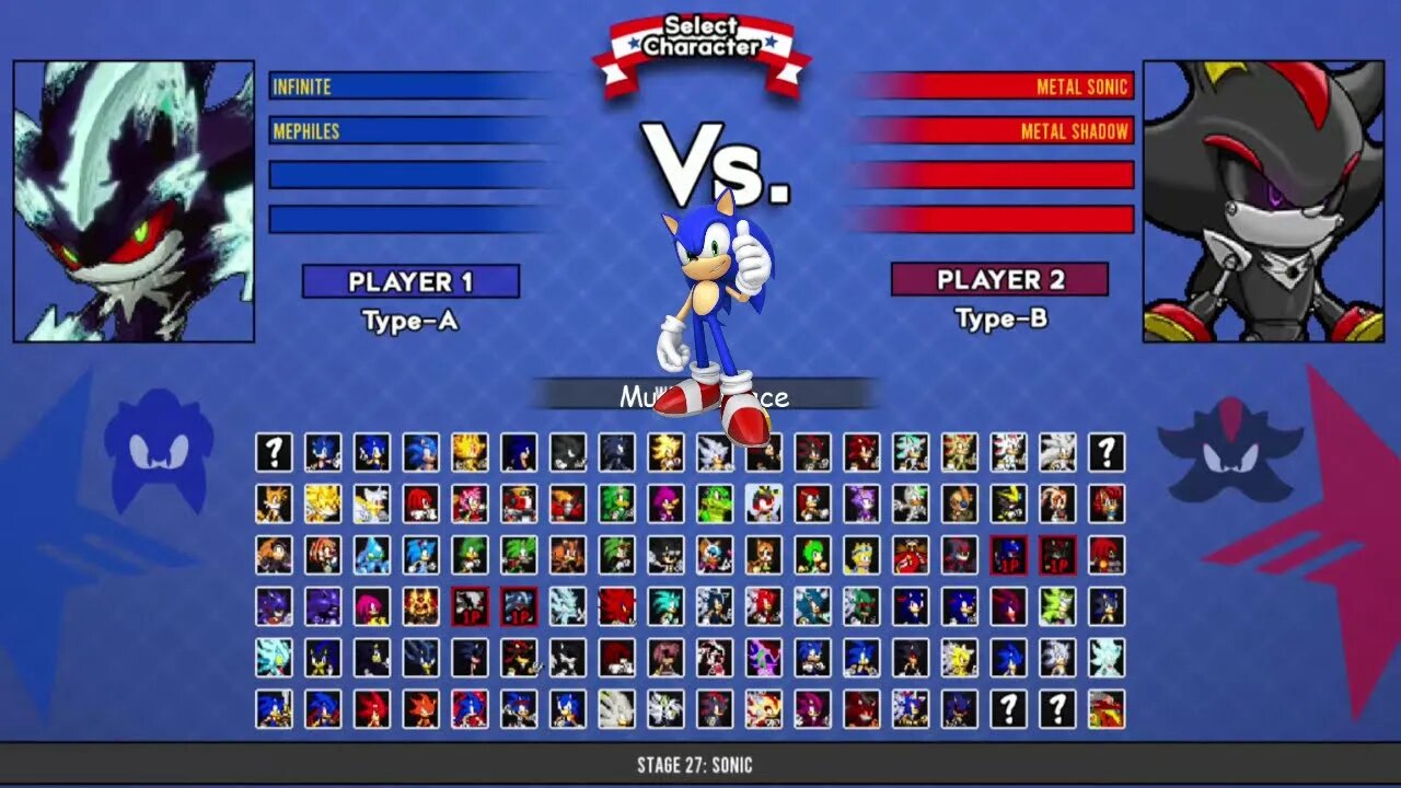 Infinite sonic & Mephiles sonic VS Metal sonic & Metal shadow I Sonic Battle MUGEN HD