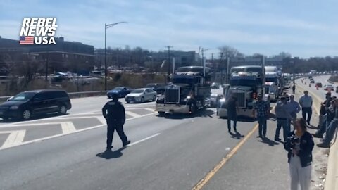 The U.S. People's Convoy is stopped by police who are threatening to arrest them