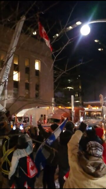 Trucker Raise Their Flag Having Reached Their Destination Ottawa