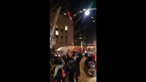 Trucker Raise Their Flag Having Reached Their Destination Ottawa