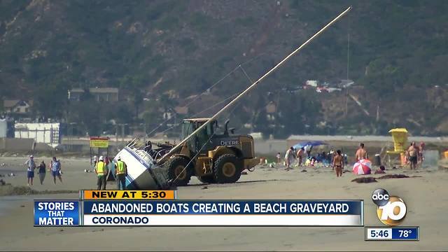 Abandoned boats creating beach graveyard on Coronado