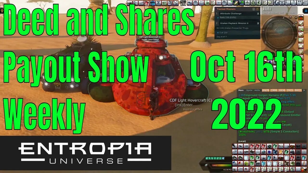 Deed And Shares Payout Show Weekly For Entropia Universe Oct 16th 2022