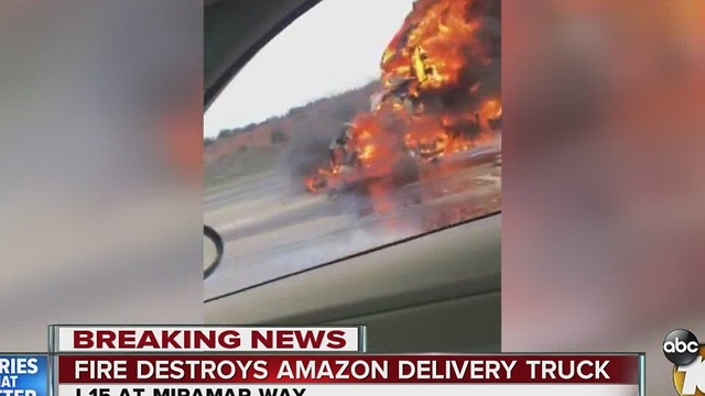 5 p.m. update: Fire destroys Amazon delivery truck