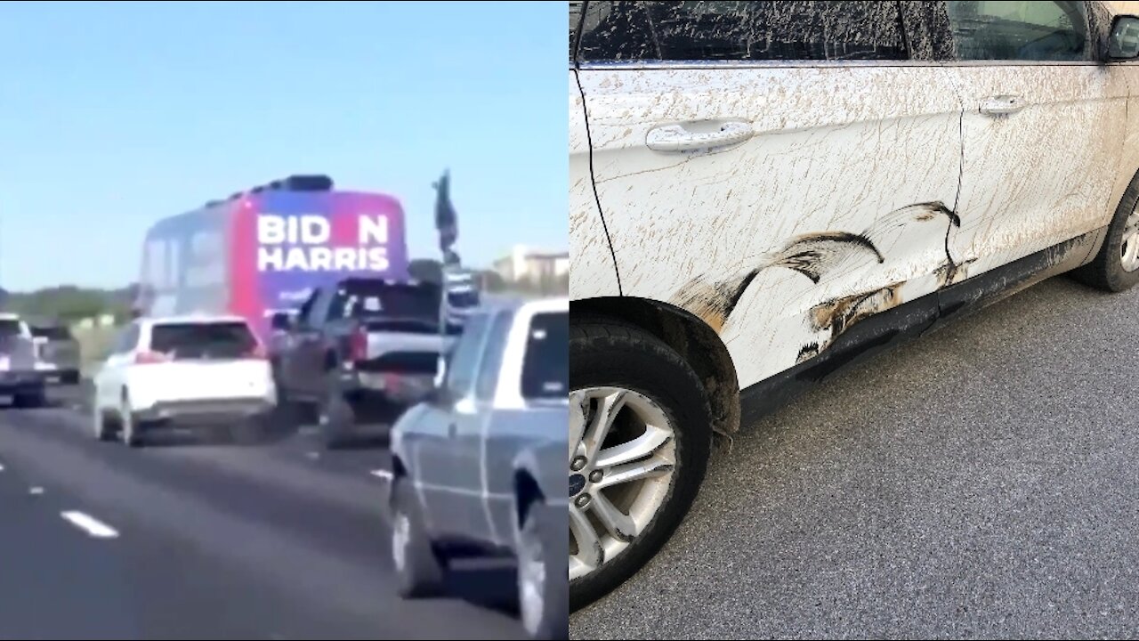 Biden Staffer Tries To Force Trump Truck Out Of Lane And Gets Sideswiped (Multiple Angles)