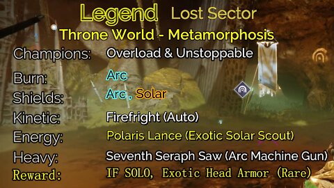 Destiny 2 Legend Lost Sector: Throne World - Metamorphosis 7-12-22