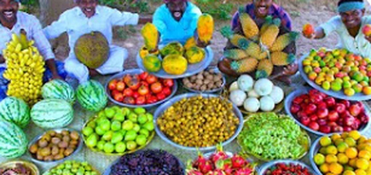 FRUIT SALAD | Colourful Healthy Fruits mixed salad recipe | Fruits Cutting and Eating in Village