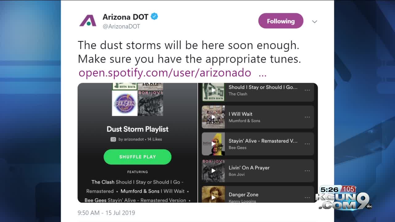 ADOT creates dust storm Spotify playlist promoting safety on the road