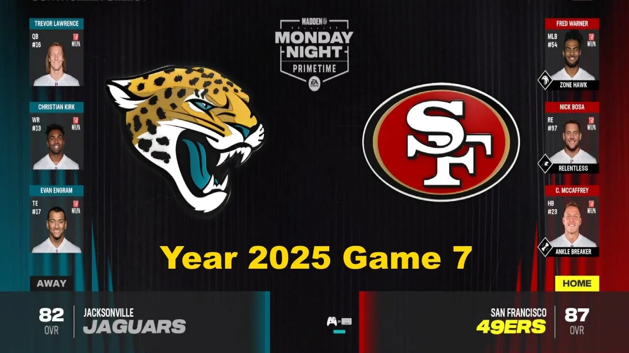 Madden 24 Year 2025 Game 7 Jaguars Vs 49ers 2x speed