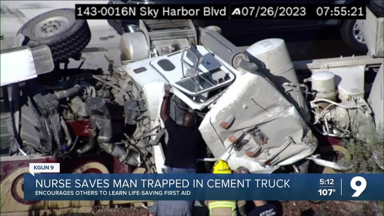 Nurse saves man trapped in cement truck
