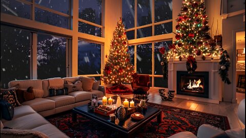 ☃️ Snowy Christmas in City Apartment. Fireplace Ambience for Deep Sleep ☃️