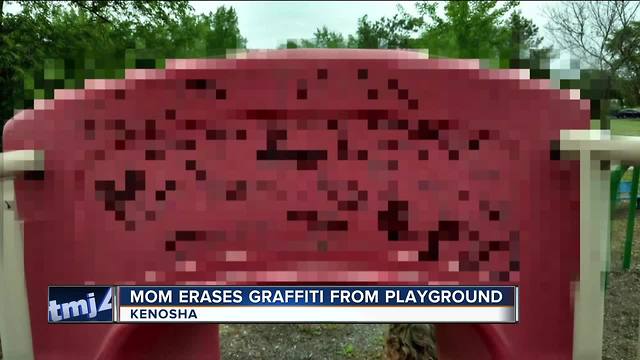 Kenosha mom cleans up racist, homophobic playground vandalism by herself